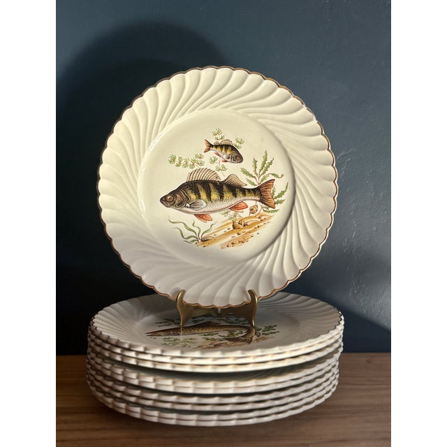 Ceramic Lunéville K&g French Faience Fish Service, Platter and 10 Plates - Set of 11 For Sale - Image 7 of 9