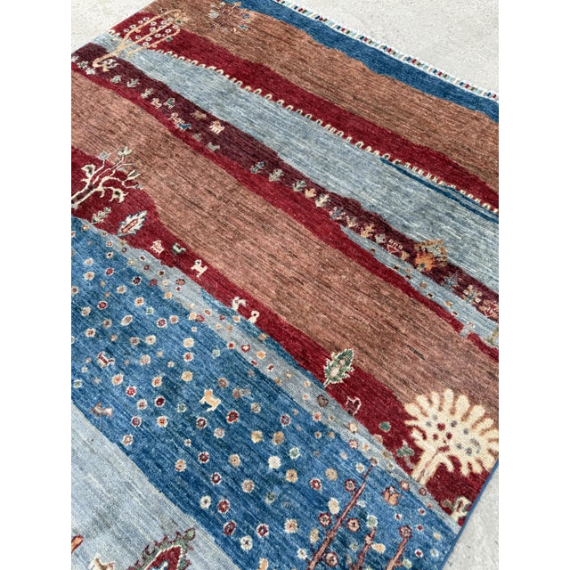 Nomad Carpets Red Fine Hand Knotted Gabbeh Rug, 04'10 X 06'09 For Sale - Image 6 of 10