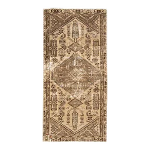 1960s Vintage Distressed Handmade Brown Tribal Wool Runner