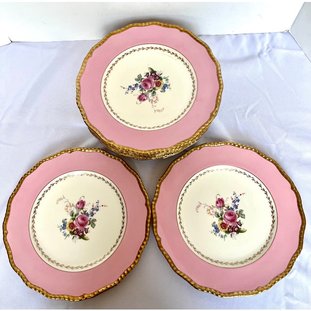 Mid-20th Century Royal Doulton Pink & Gold Scalloped Dinner Plates - Set of 12 For Sale In Dallas - Image 6 of 12
