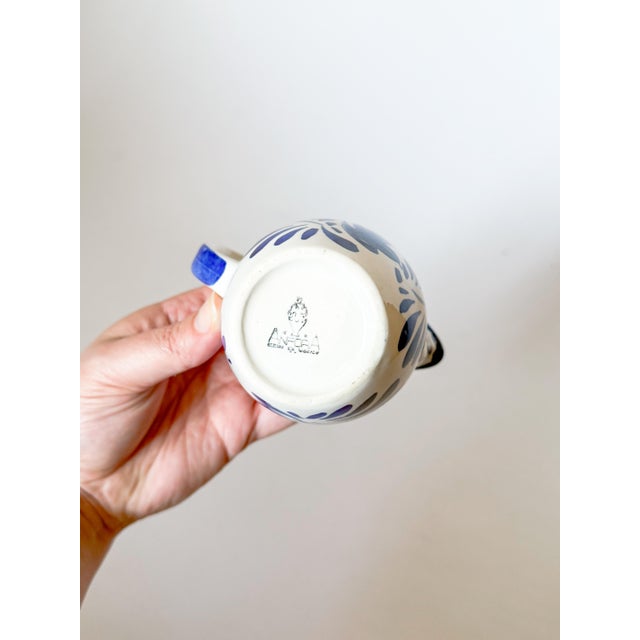 Late 20th Century Vintage Anfora Mexico Puebla Blue Creamer Pitcher For Sale - Image 5 of 7