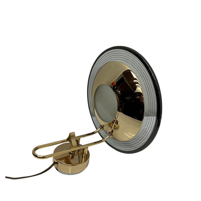 Italian Round Brass and Glass Disc Wall Lamp, 1970s For Sale - Image 10 of 11