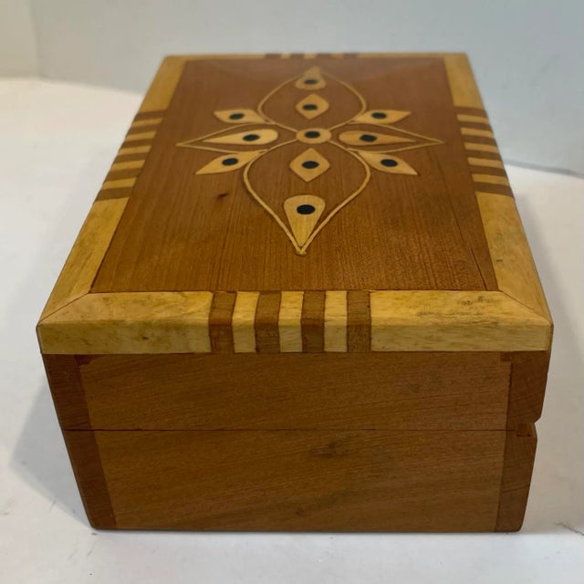 Vintage Inlaid Wooden Hinged Trinket Box For Sale - Image 4 of 8