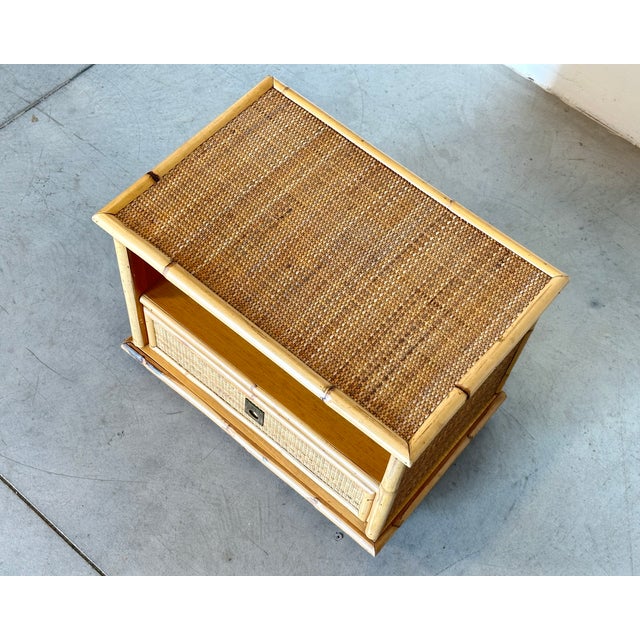 Wood Wicker and Bamboo Nightstands by Dal Vera, 1970s, Set of 2 For Sale - Image 7 of 8