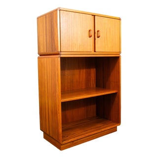 Mid Century Danish Modern Bookshelf Cabinet Teak Shelves Doors MCM Shelf 2 Pc For Sale