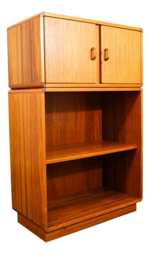 Mid Century Danish Modern Bookshelf Cabinet Teak Shelves Doors MCM Shelf 2 Pc