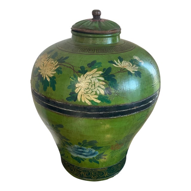 Late 20th Century Unique Painted Wooden Ginger Jar For Sale