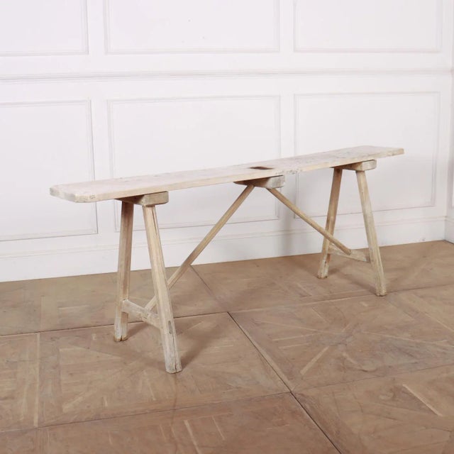 French Oak and Poplar Trestle Table For Sale - Image 6 of 6