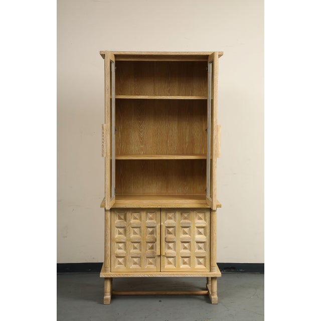 Art Deco Style Natural Oak Cabinet With Coffered Panels and Glass Doors For Sale - Image 14 of 17
