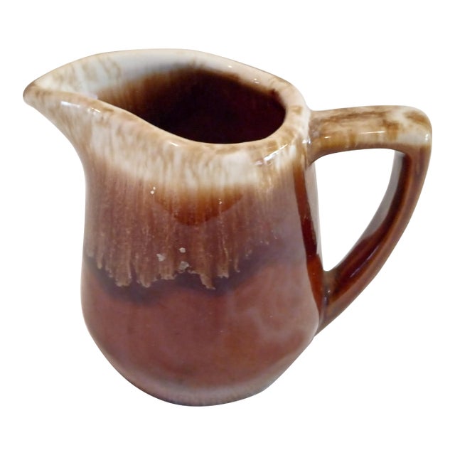 Vintage Stoneware Brown Drip Glaze Usa 5" Pitcher For Sale