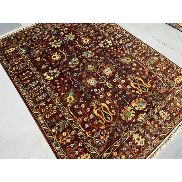 Burgundy Persian-Style Floral Wool Rug, Natural Dyes, 5'9" X 7'9" For Sale - Image 6 of 16