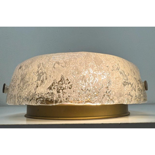 Ice Glass Flush Mount Lamp with Brass Details from Hillebrand Lighting, Germany, 1960s For Sale - Image 4 of 18