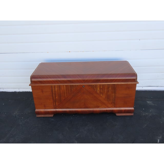Lane Furniture Lane Art Deco Waterfall Inlay Cedar Chest Blanket Trunk 6619 For Sale - Image 4 of 18