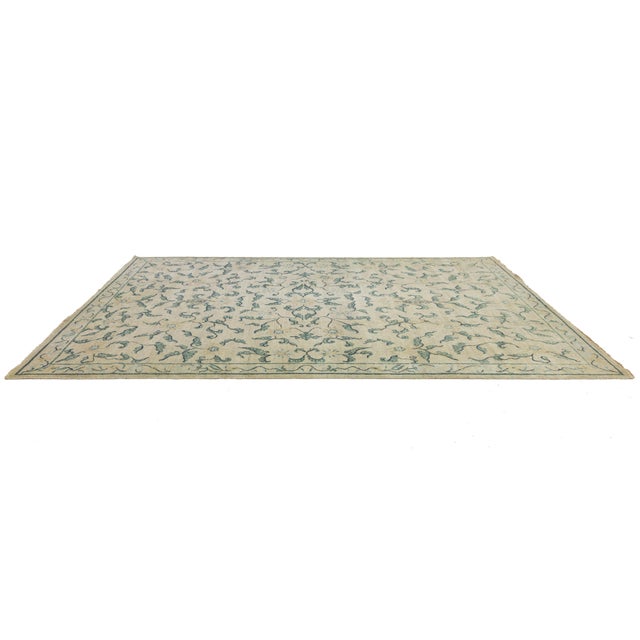 Transitional Oversized Wool Rug Handmade in Beige With Allover Design For Sale In New York - Image 6 of 10
