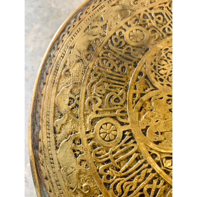 Vintage French Oak Bobbin Leg Table W/Moroccan Brass Top For Sale - Image 9 of 12