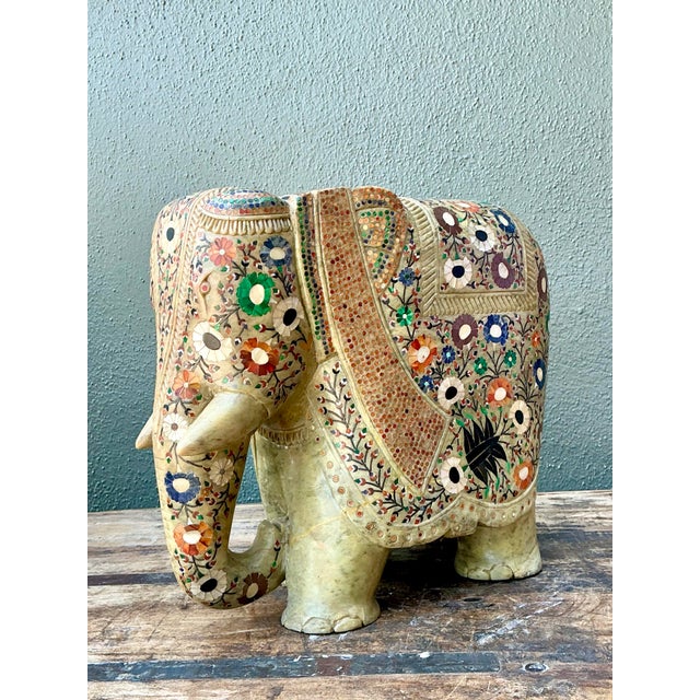 Vintage Solid Stone Inlay Elephant For Sale - Image 12 of 12