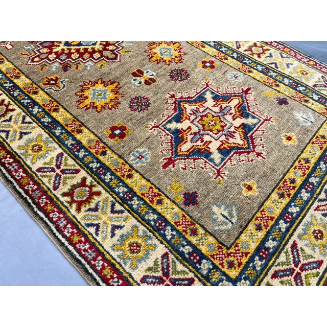 Extra-Long Olive Gold Kazak Wool Runner Rug With Geometric Medallions, 2'7" X 14'9" For Sale - Image 13 of 15