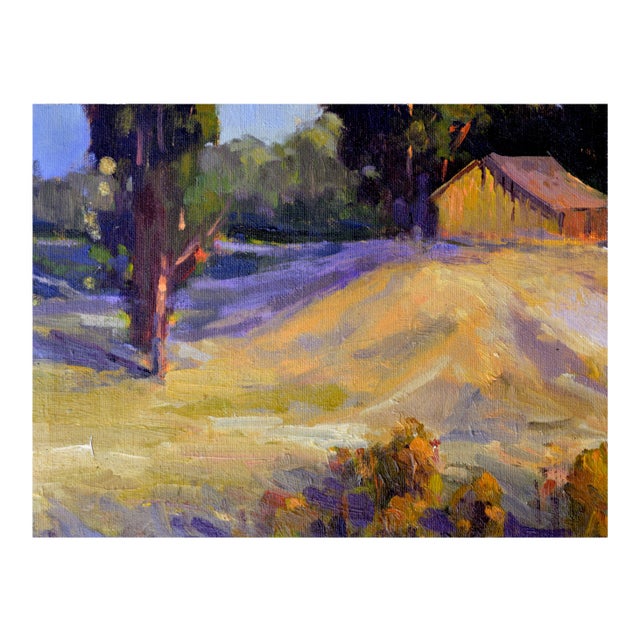 Late 20th Century "Carmel Valley Barn" Landscape Oil Painting For Sale
