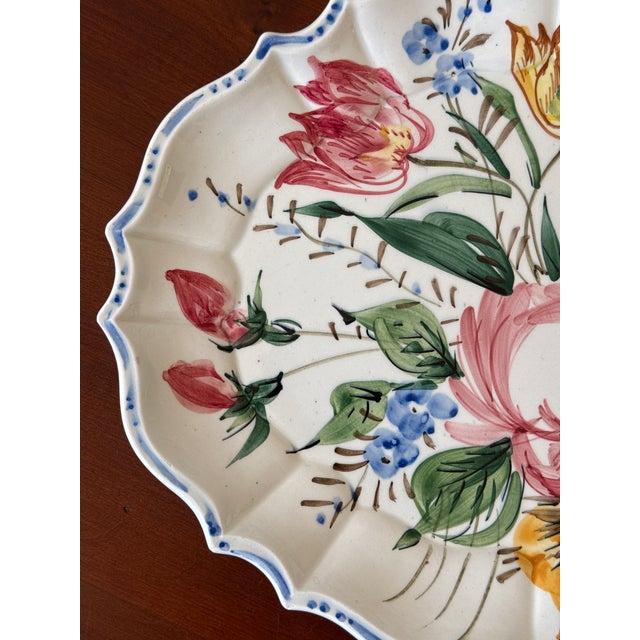White Italian Hand Painted Floral Platter For Sale - Image 8 of 10