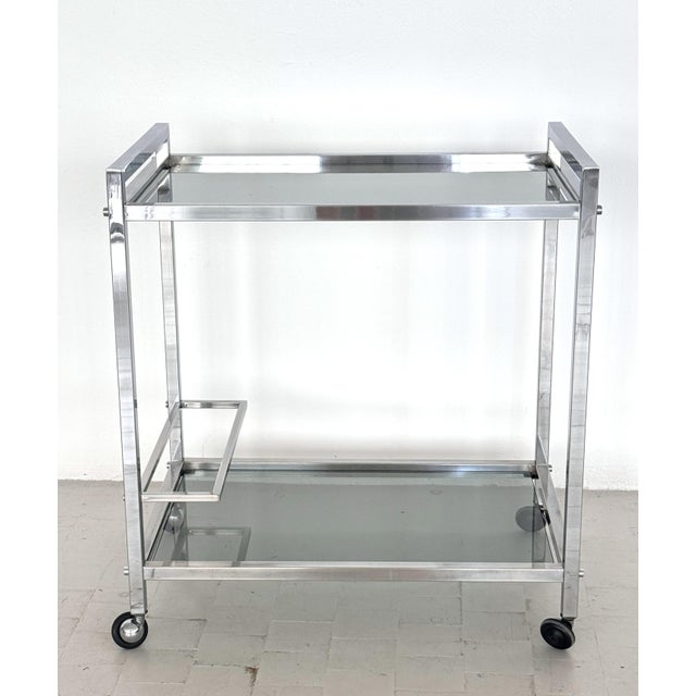 Mid-Century Italian Chrome and Glass Two Tier Rolling Bar Cart, 1970s For Sale - Image 9 of 17