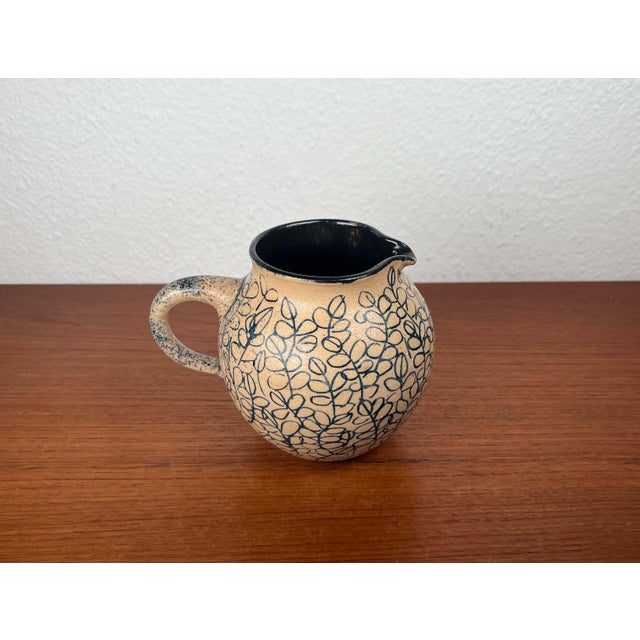 Beige Vintage German Studio Pottery Jug Vase with Floral Pattern by Gerhard Liebenthron, 1989 For Sale - Image 8 of 18