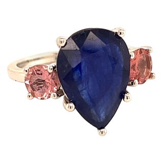 Natural Sapphire Diamond Ring 7 14k W Gold 6.16 TCW Certified For Sale