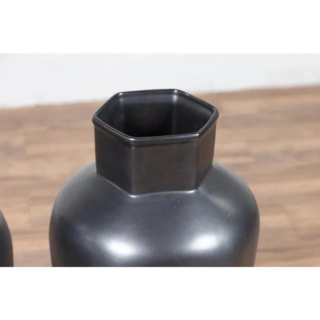 Pair of Cobalt Gray Ceramic Vases For Sale - Image 11 of 13