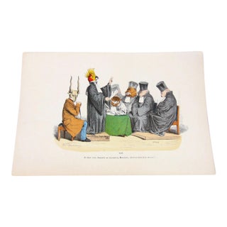 Antique Hand Colored J. J. Grandville 19th Century French Lithograph Les Metamorphoses For Sale