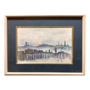 Unknown, Israeli Modernist Watercolor Landscape Signed in Hebrew, 1987