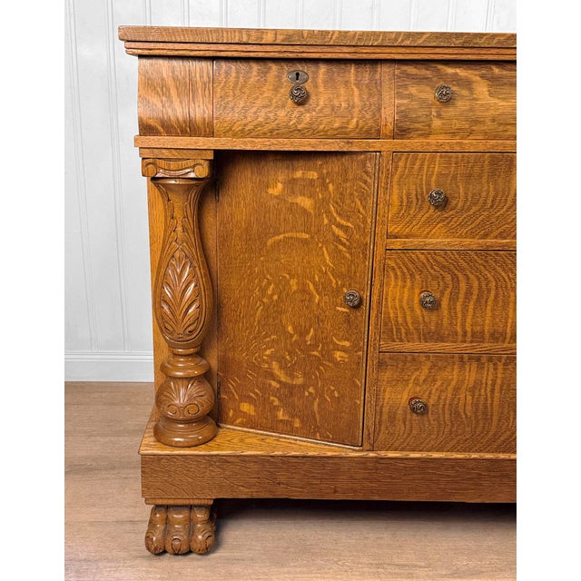 Brown Antique Empire Quarterawn Oak Lions Paw Carved Sideboard Buffet Server For Sale - Image 8 of 18