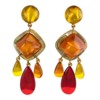 Dominique Denaive Paris Multicolor Resin Dangle Clip Earrings For Sale