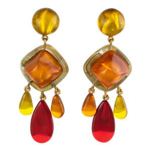 Dominique Denaive Paris Multicolor Resin Dangle Clip Earrings