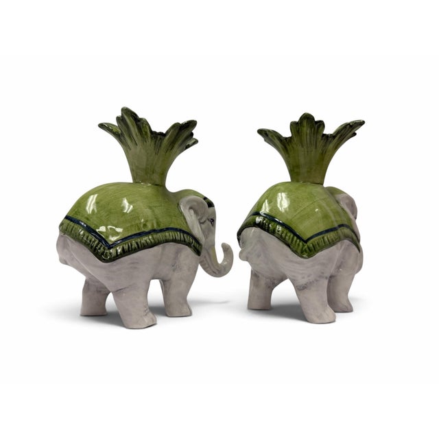 Signed Vintage Scully & Scully Italian Ceramic Elephant Candlestick Holders - A Pair For Sale - Image 4 of 5