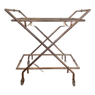 1970s Hollywood Regency Faux Bamboo Bar Cart For Sale