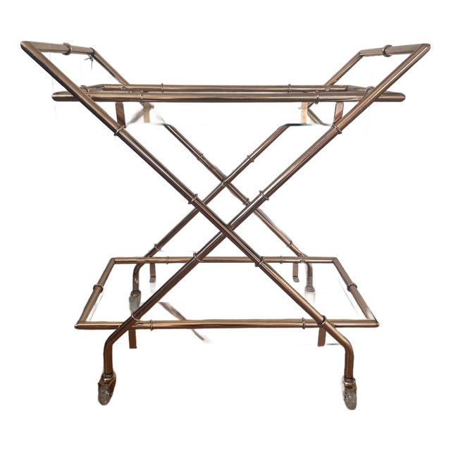 1970s Hollywood Regency Faux Bamboo Bar Cart For Sale