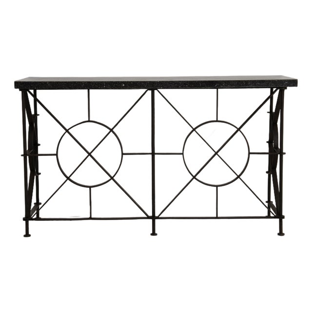 Wrought Iron Console Table With Blue Stone Top For Sale