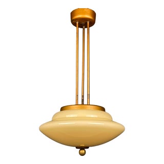 1950s Vintage Brass Opalin Glass Chandelier Italy For Sale