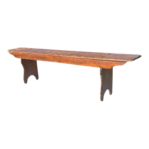 Antique Primitive Pine Nantucket Meetinghouse Bench With Half Moon Cutout Ends
