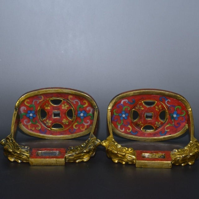 Pair of Antique Cloisonné Enamel Stirrups With Dragon Motif, 1.43kg For Sale In Los Angeles - Image 6 of 9