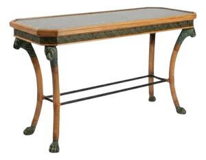 20th-C. Maitland-Smith Neo-Classical Style Rattan Console Table W/ Bronze Lions