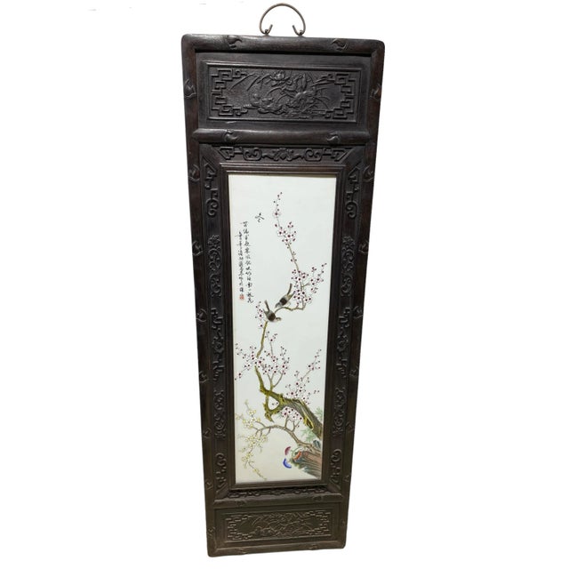 Chinoiserie Hand Painted Famille Rose Porcelain Panel 50" H For Sale - Image 12 of 13