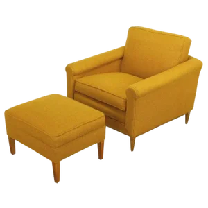 Rolled Arm Amber Wool Lounge Chair & Ottoman