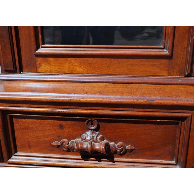 Brown Late 19th Century Victorian Walnut Glazed Library Bookcase With Drawers For Sale - Image 8 of 14