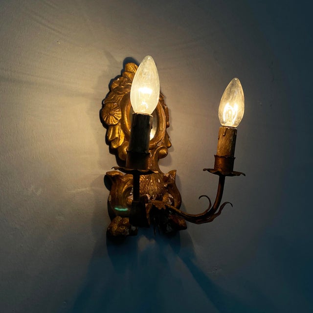 Italian Two Light Wall Lamps with Mirror, 1700s, Set of 2 For Sale - Image 4 of 18