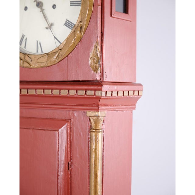 Red Red Painted Bornholm Longcase Clock with Carved Details, 1820s For Sale - Image 8 of 15