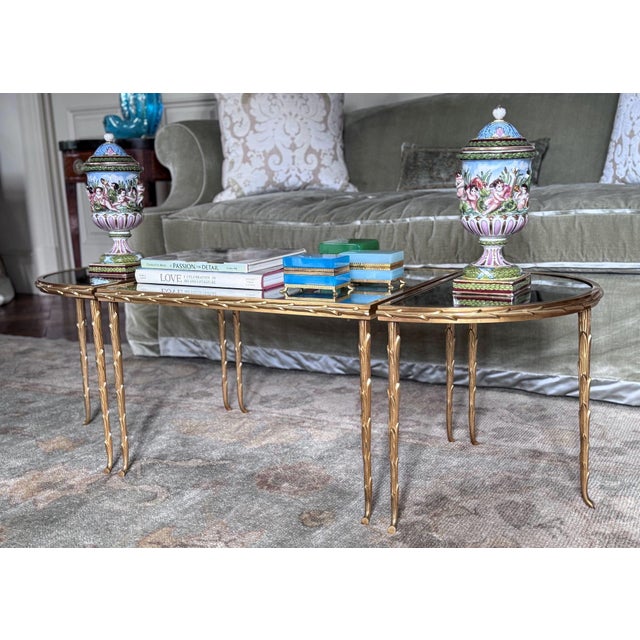 Metal Mid-Century Baguès Bronze Doré Palmier Tripartite Coffee Table, Circa 1950 For Sale - Image 7 of 16