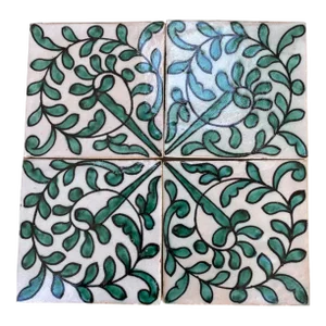 Green Flower Ceramic Moroccan Hand Painted Square Tile Zellige - Box of 20
