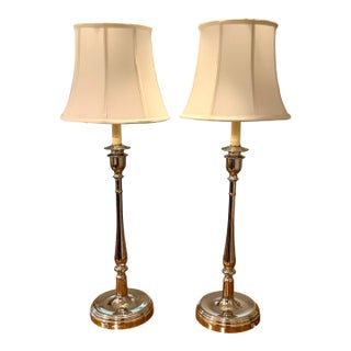 Ralph Lauren Chrome Candlestick Table Lamps - a Pair For Sale
