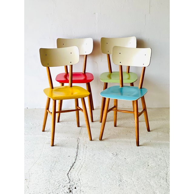 Mid-Century Modern Vintage Dining Chairs from Ton, 1950, Set of 4 For Sale - Image 3 of 18