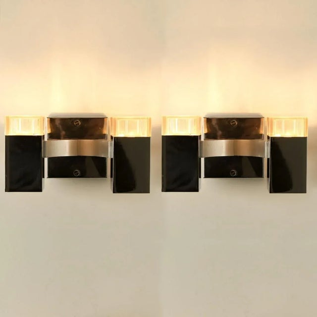 Gray Wall Sconces in Metric Chrome by Gaetano Sciolari, 1960s, Set of 2 For Sale - Image 8 of 13